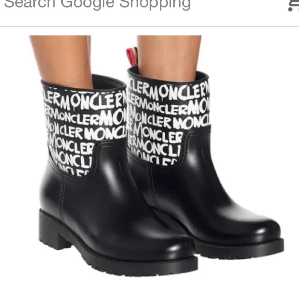 Moncler Shoes | Moncler Black Ginette Logo Rain Boot | Color: Black/White